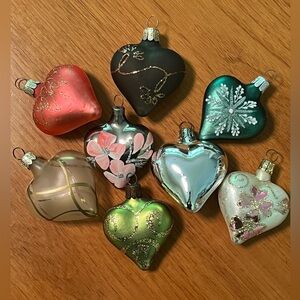 (8) Glass Heart Ornaments
